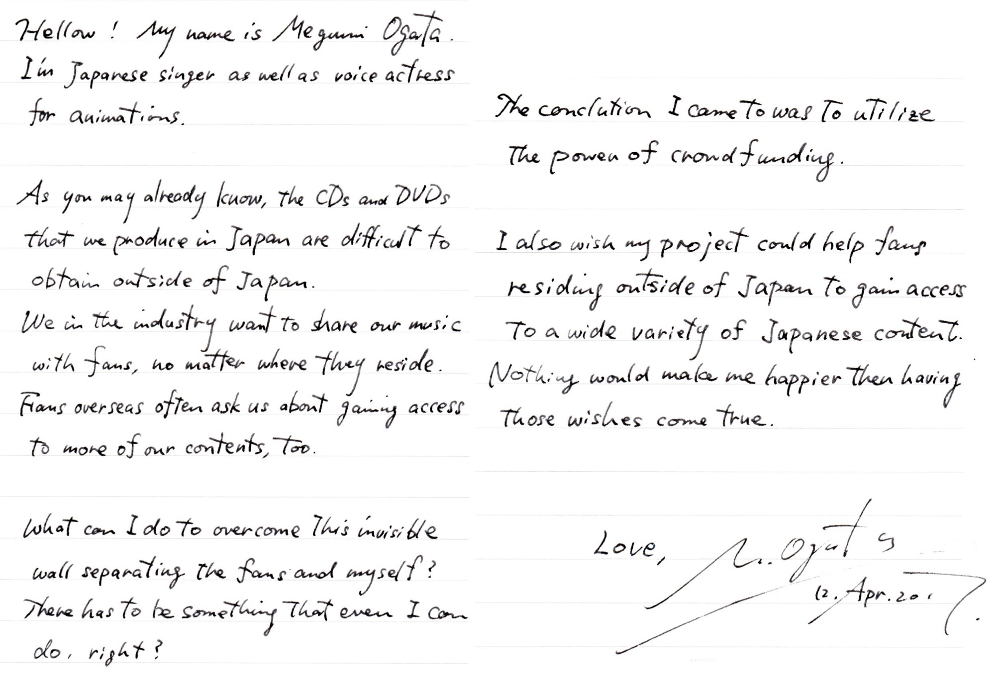 Ogata Megumi Message