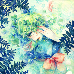 Deep blue grass of summer garden