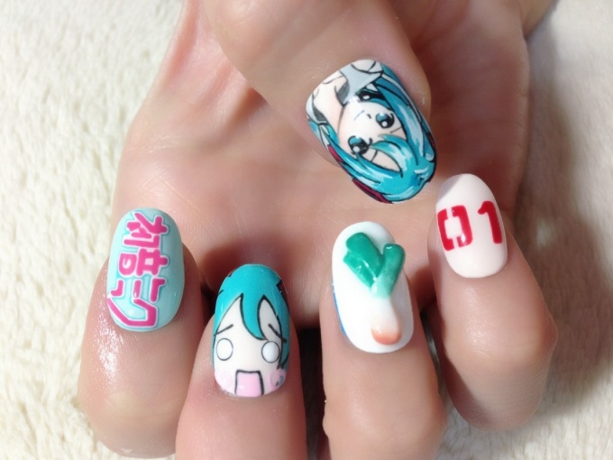 2. "Hatsune Miku themed nail art tutorial" - wide 5