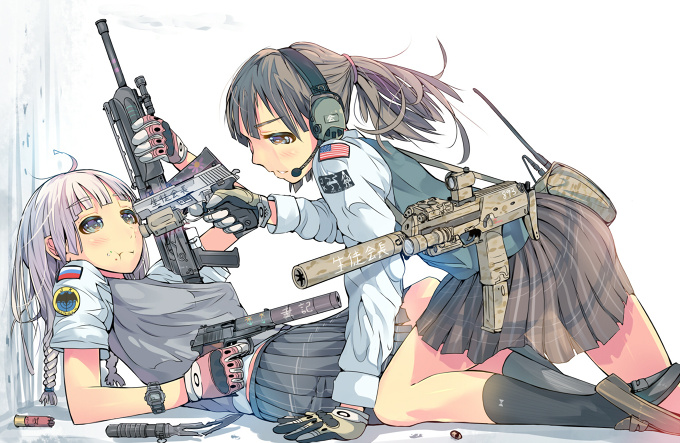 Anime Girls In A Gun Fight, Photorealistic, Anime, | Stable Diffusion