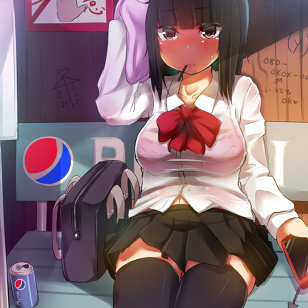 High School Girl Taking Shelter from the Rain