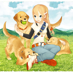 dogs and girl