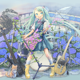 Umbrellas and Guitars in the Rain