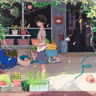 A boy doing chores around the house