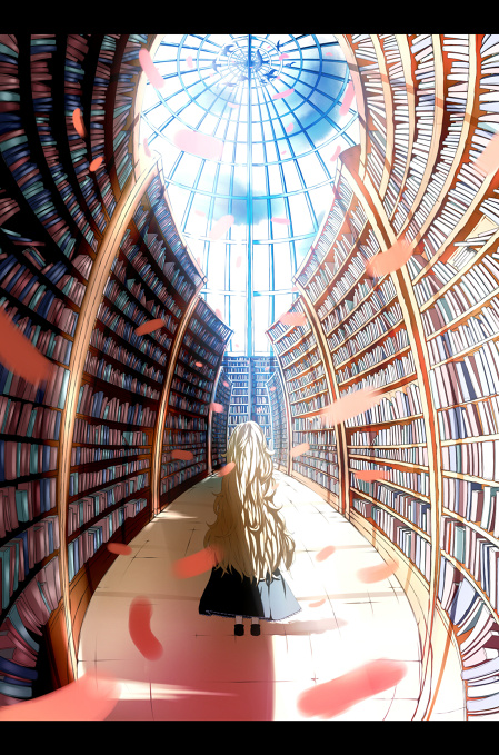 Library and girl