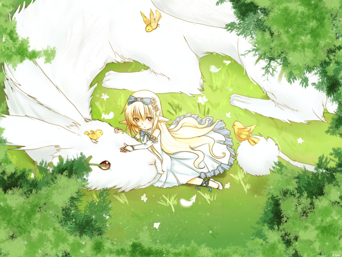 Little elf girl with forest guardian