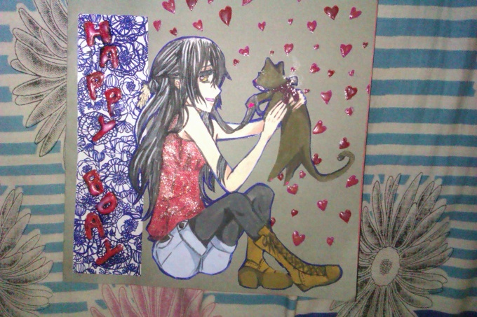 I made a birthday card for my friend.She <3 cats