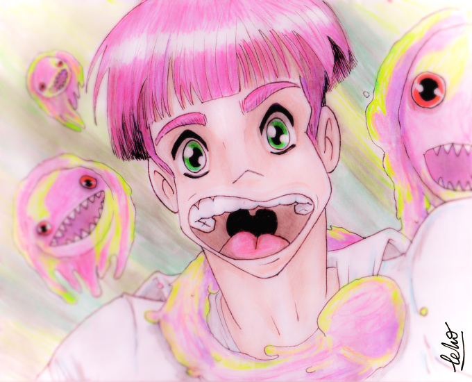 A yaoi boy and jellyfish around.